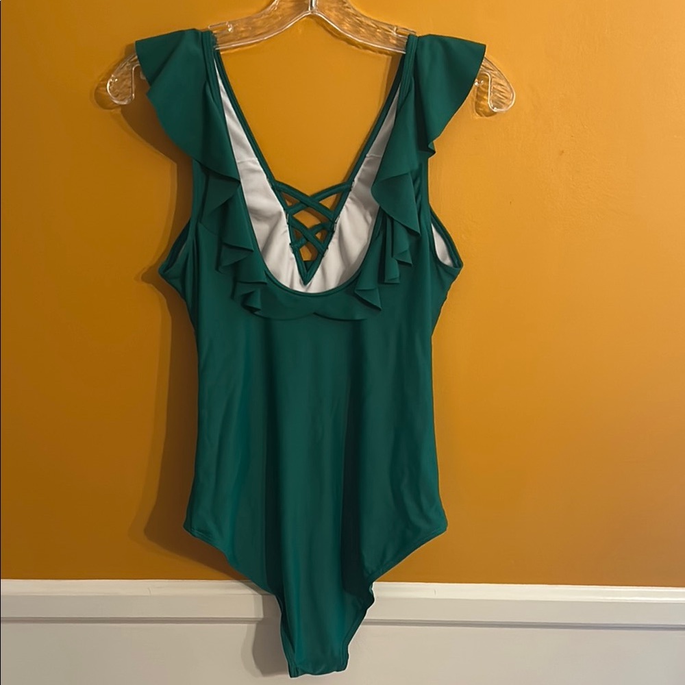 Green Ruffled One-Piece Swimsuit - Picture 3 of 5